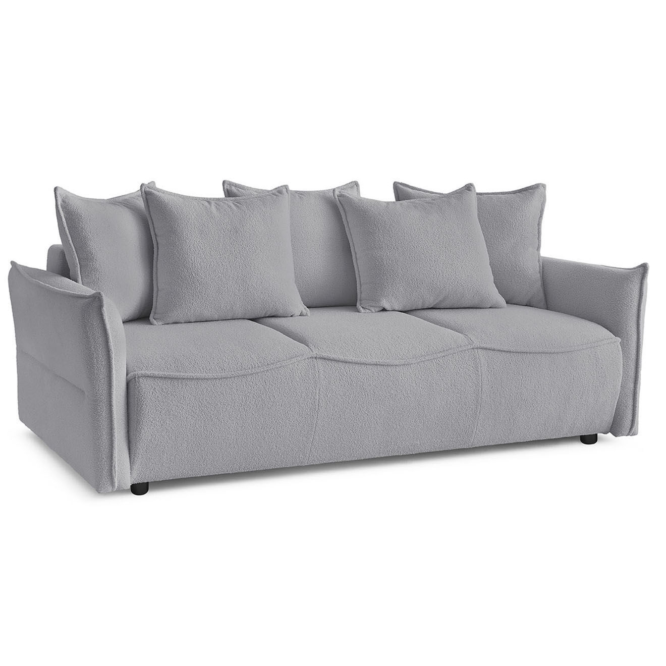 Bobochic Canapé 3 places convertible coffre Bouclette Leon gris clair - 226x97x90 cm