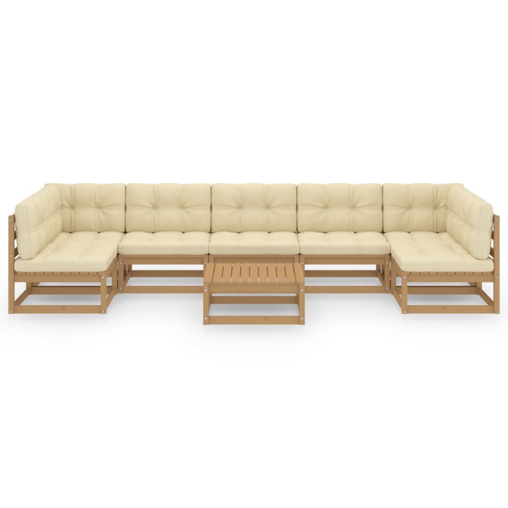 Salon de jardin meuble d'extérieur ensemble de mobilier 8 pièces avec coussins marron miel bois de pin