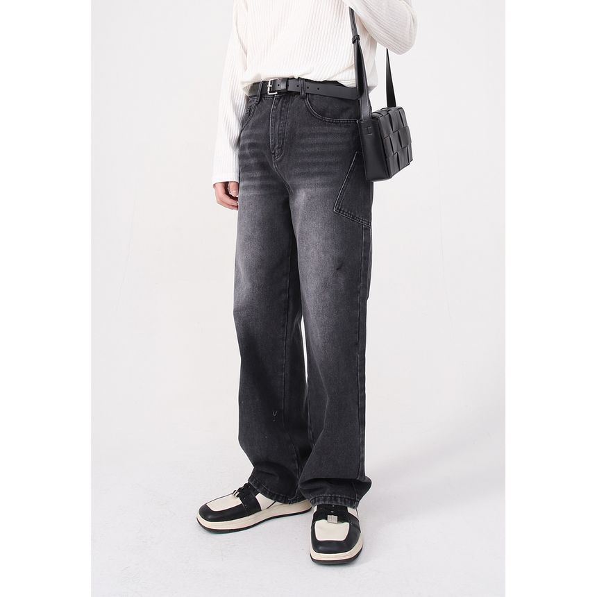 FAERIS - Mid Rise Washed Loose Fit Cargo Jeans