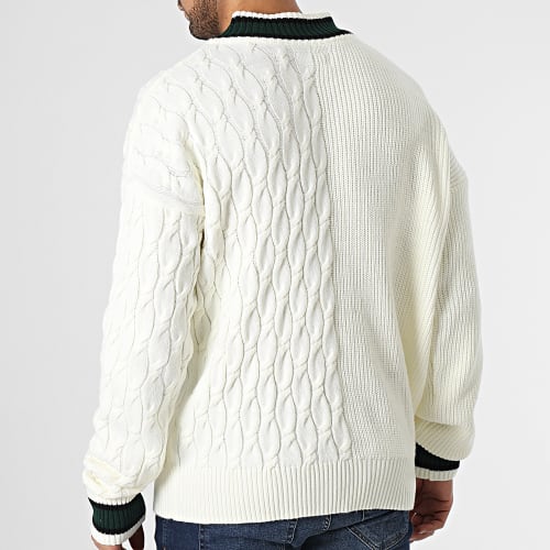 Pull Col V M22758EKN Beige Vert