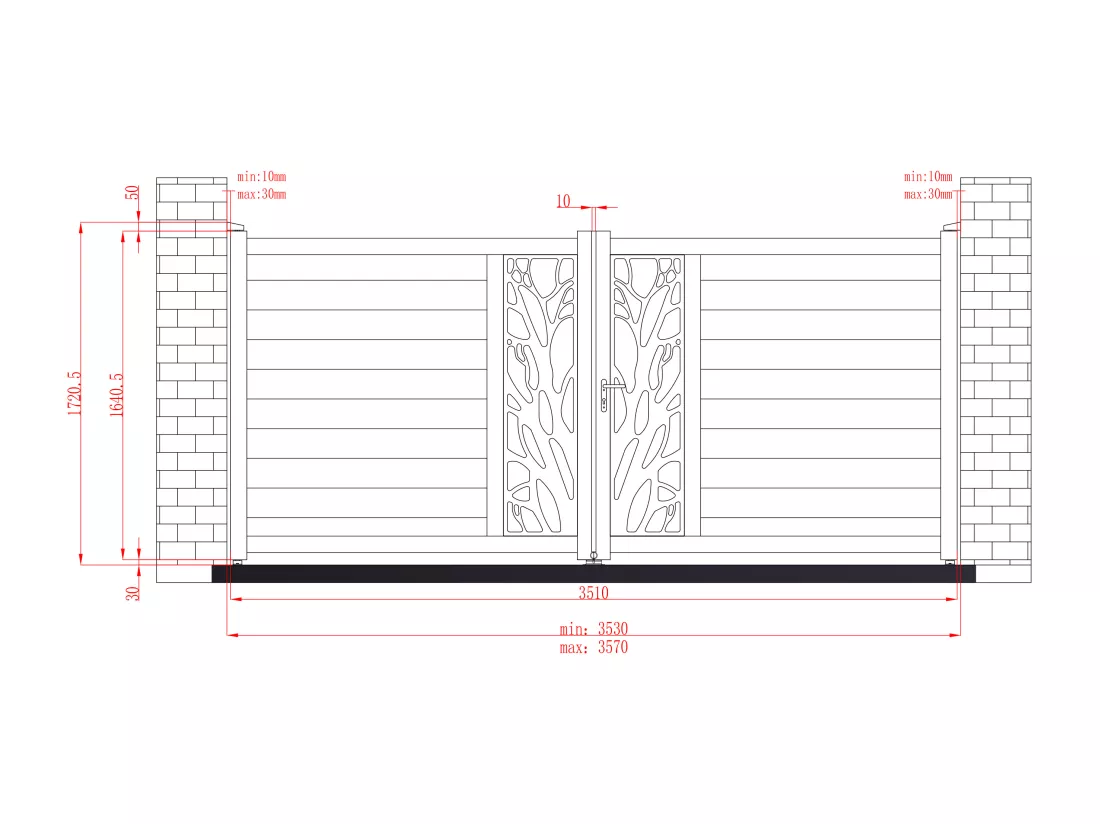 Portail battant aluminium semi ajouré à motifs L357 x H172 cm anthracite LABRIT II