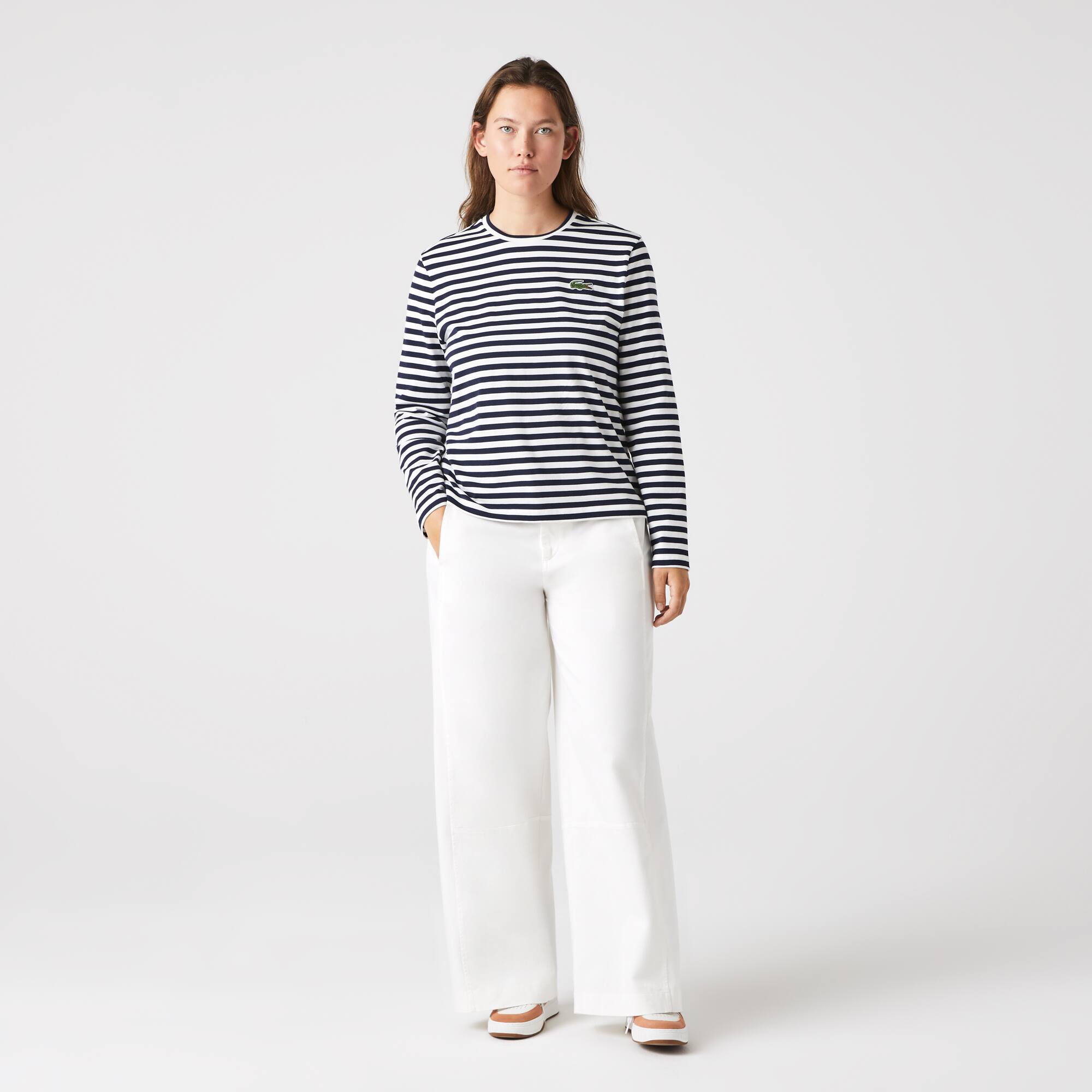 T-shirt manches longues femme Lacoste à rayures en jersey de coton T-Shirts - Bleu - Lacoste - Femme
