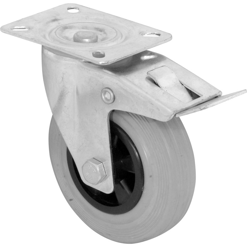 Rubberen zwenkwielen met rem 50mm 50kg