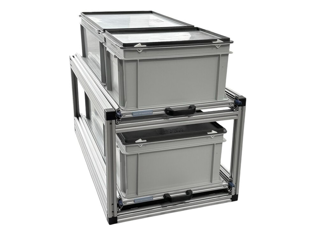 Aluminium 90 x 40 cm dubbel schuifframe met 4 Gesloten bakken