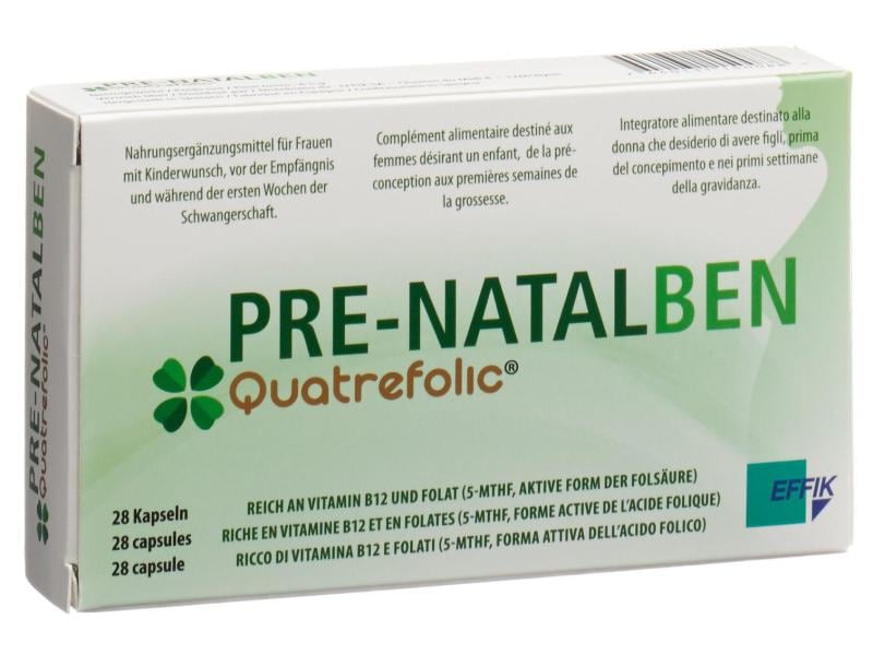 Natalben Pre-Natalben Quatrefolic 28 Kapseln Nahrungsergänzungsmittel für Frauen mit Kinderwunsch