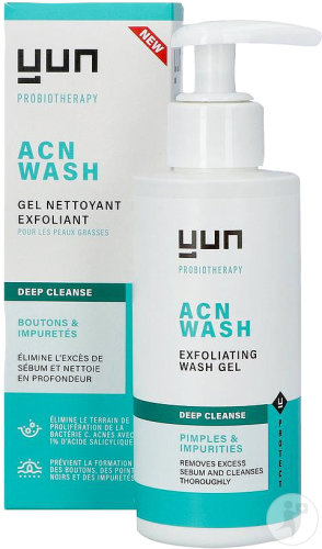 Yun ACN Wash Gel Nettoyant Exfoliant Boutons Et Impuretés Peaux Grasses Tendance Acnéique 150ml