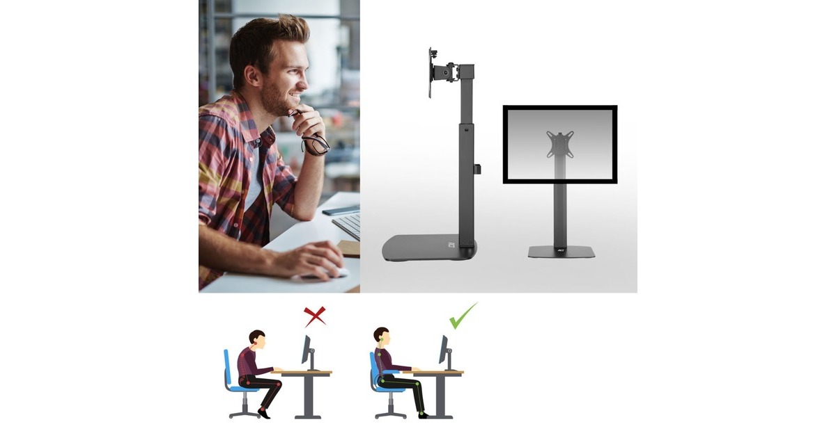 ACT ConnectivityMonitorarm office, op voet met gasveer, 1 scherm bevestiging  (Zwart)