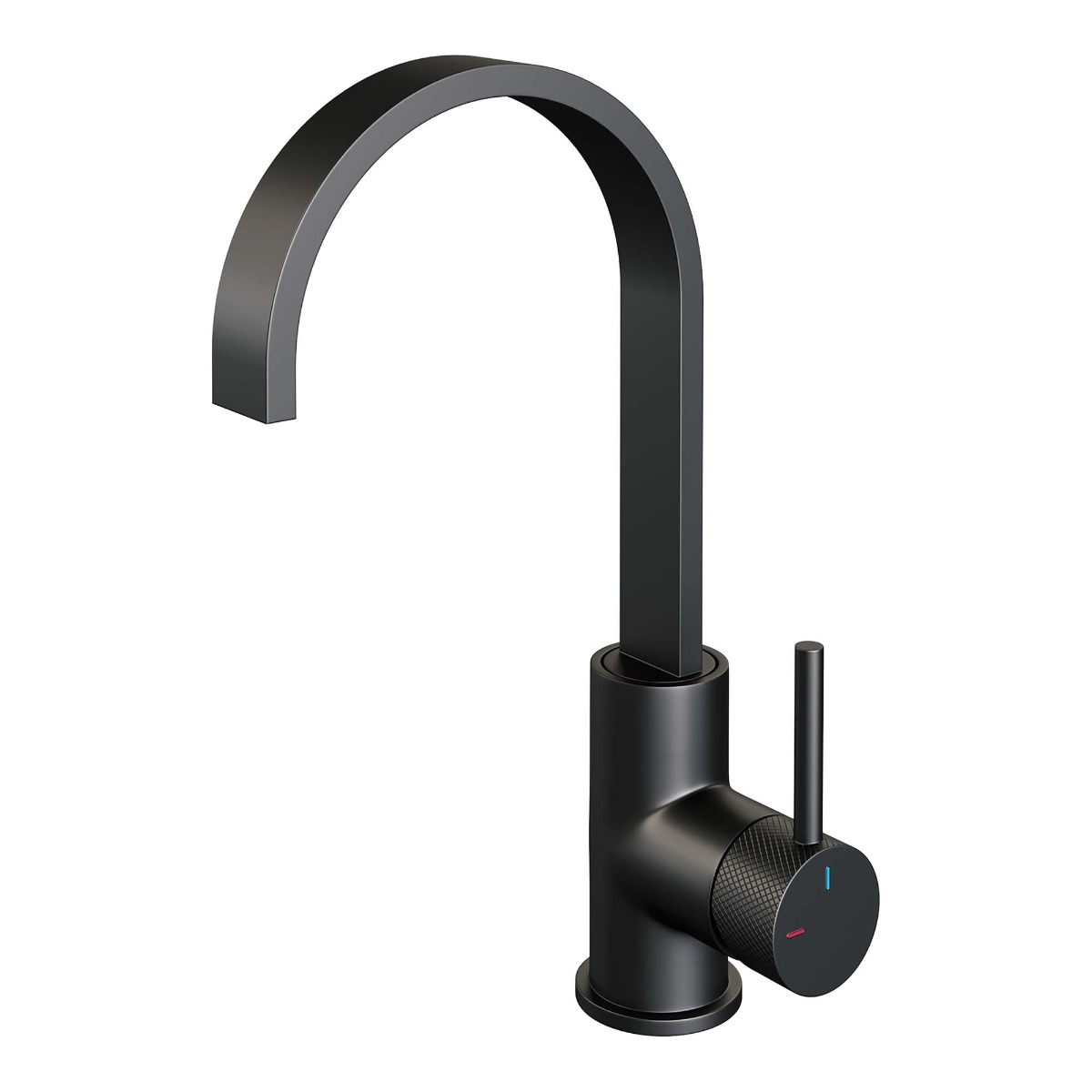 Brauer Black Carving wastafelkraan met platte uitloop, ronde handgreep en ColdStart mat zwart
