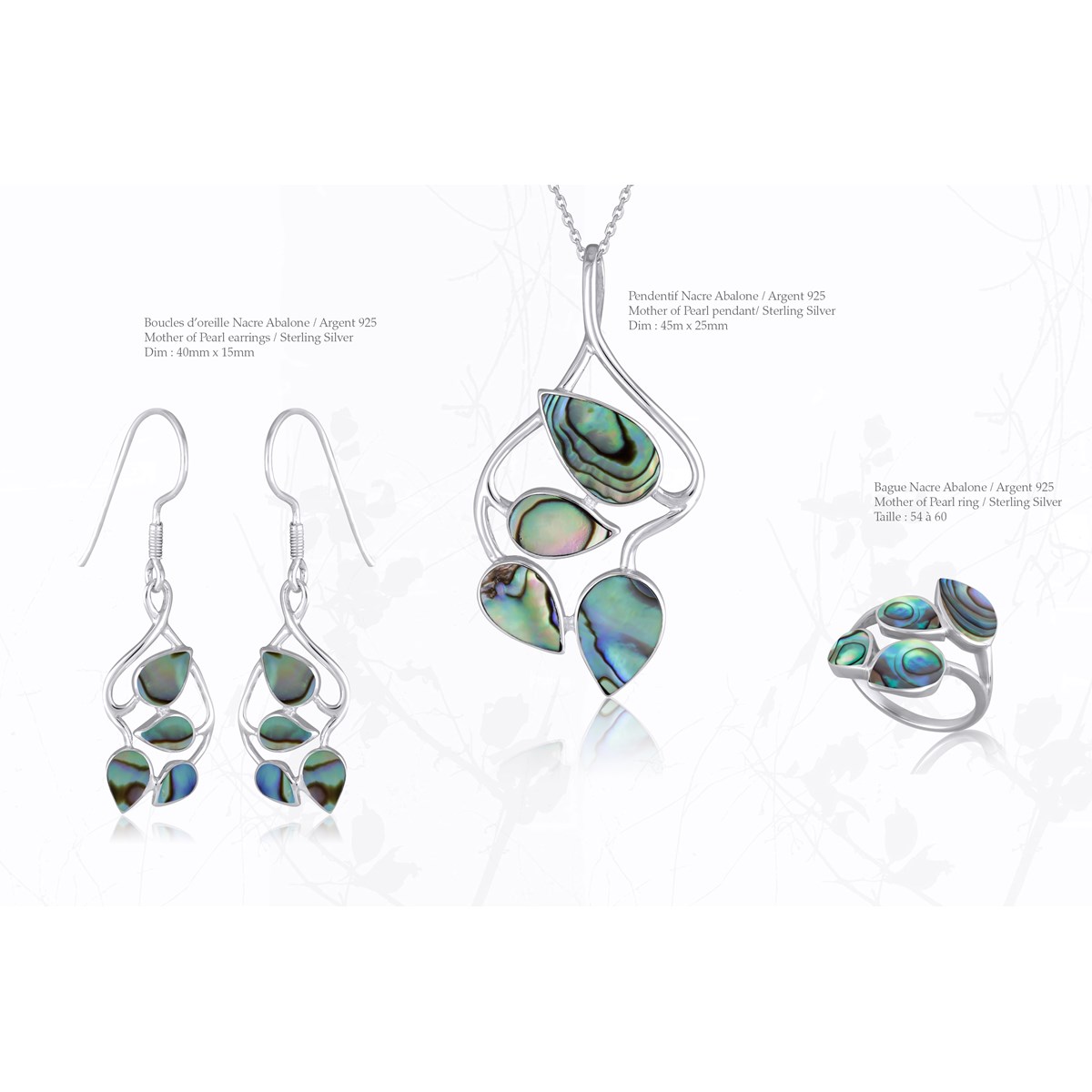 Boucles d'Oreille Feuillage en Nacre Abalone | Argent 925 - Aden Boutique