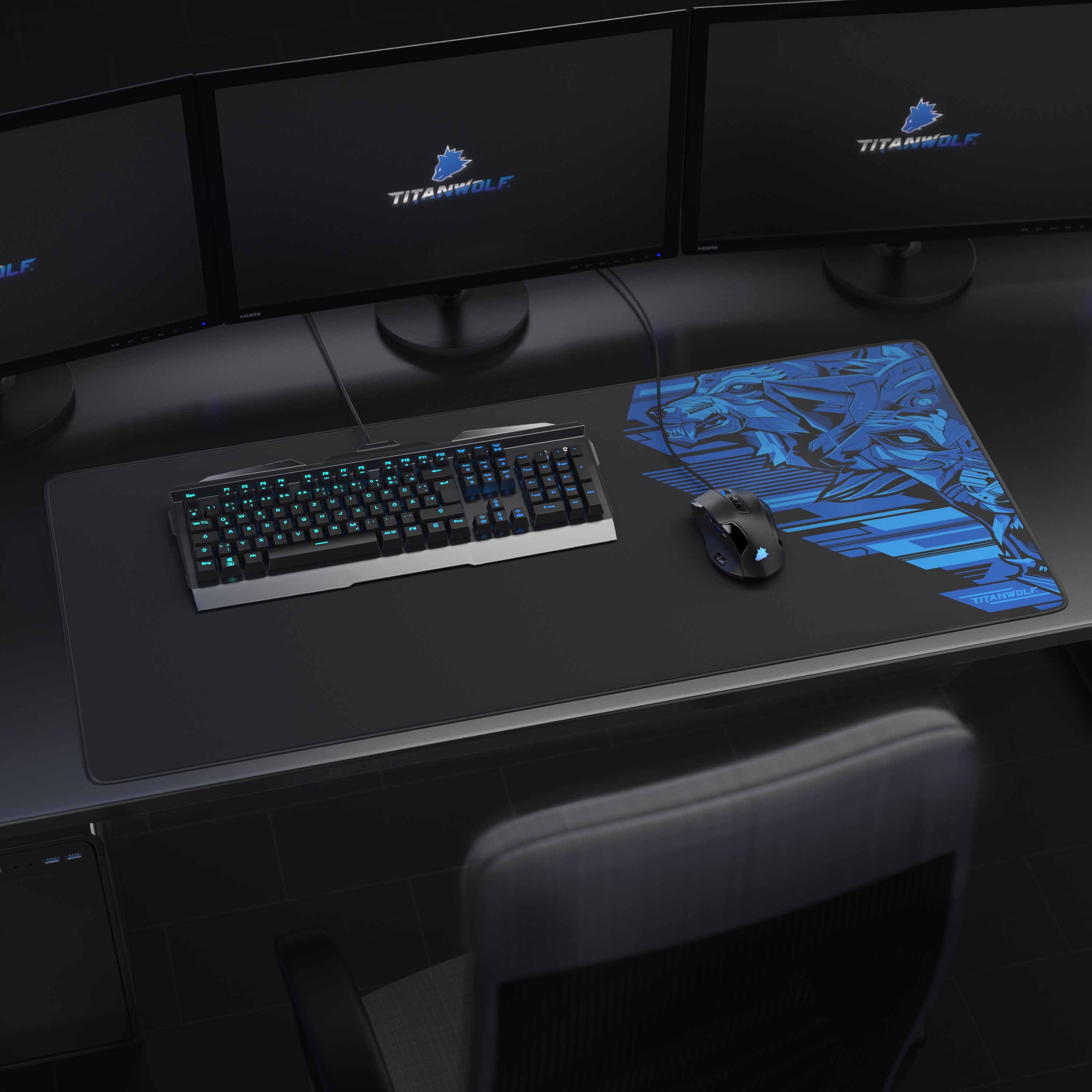 Titanwolf Gaming Mauspad XXL, glattes Stoffgewebe, Speed Mousepad 900 x 400mm große Fläche, Vector Blau