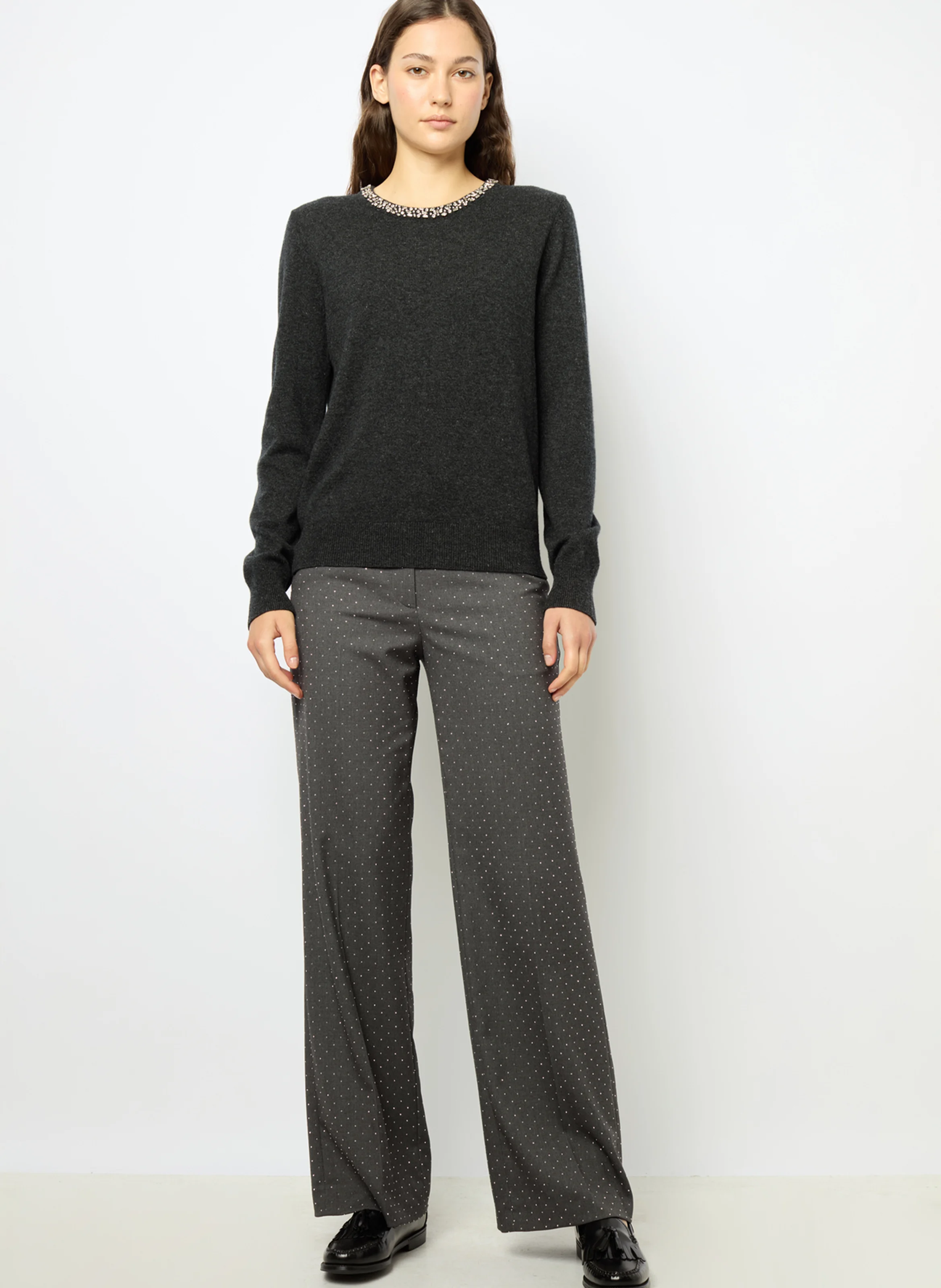 JOCELYNE - Pull col rond en laine | Gris