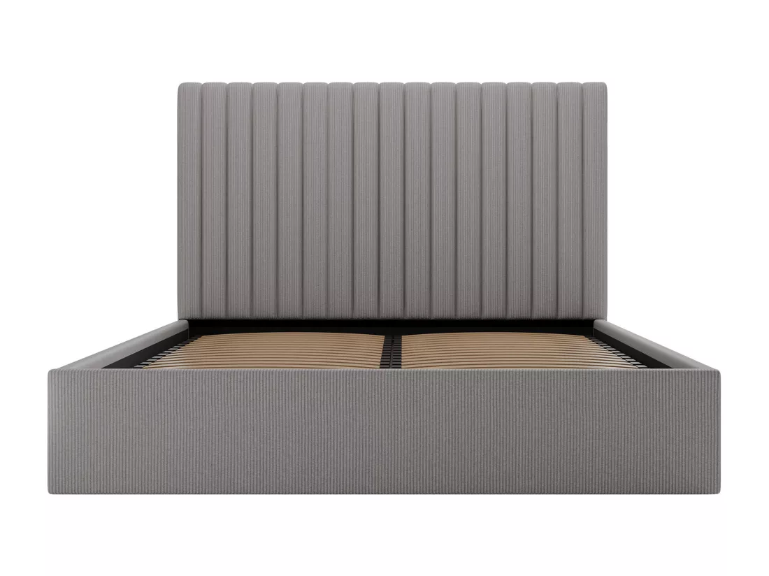 Lit coffre 180 x 200 cm avec tête de lit coutures verticales - Velours côtelé - Gris + Matelas - SARAH