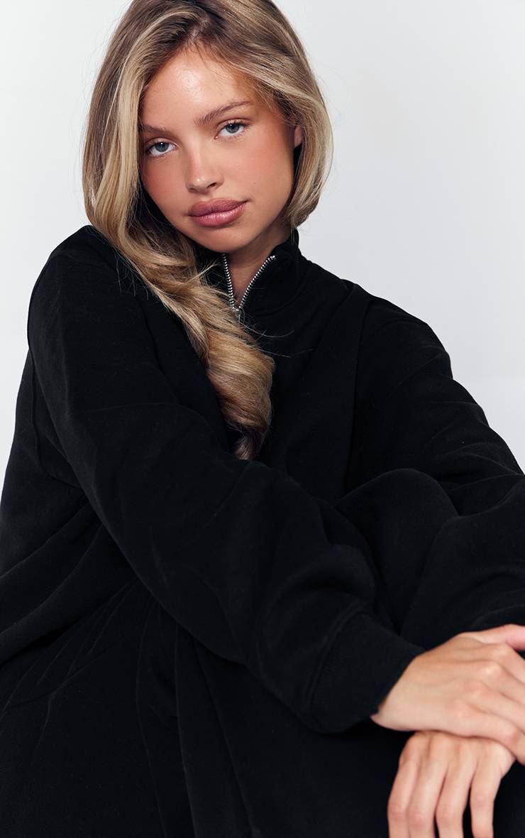 Noir Sweat-shirt À Fermeture Éclair Quart