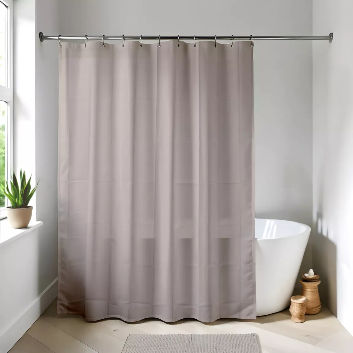 Rideau de douche à anneaux (180 x 200 cm) Uni Taupe