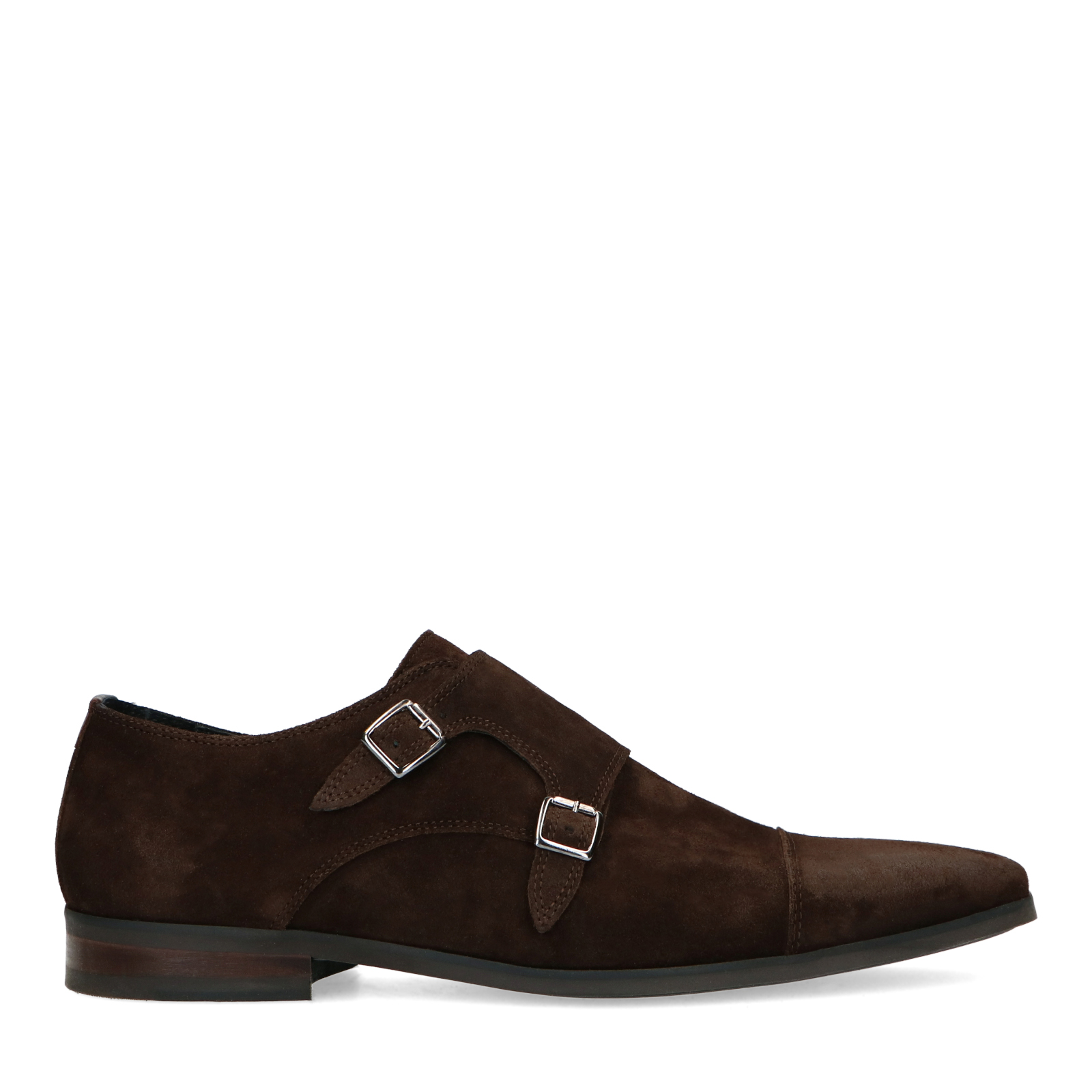 Donkerbruine gespschoenen van suède
