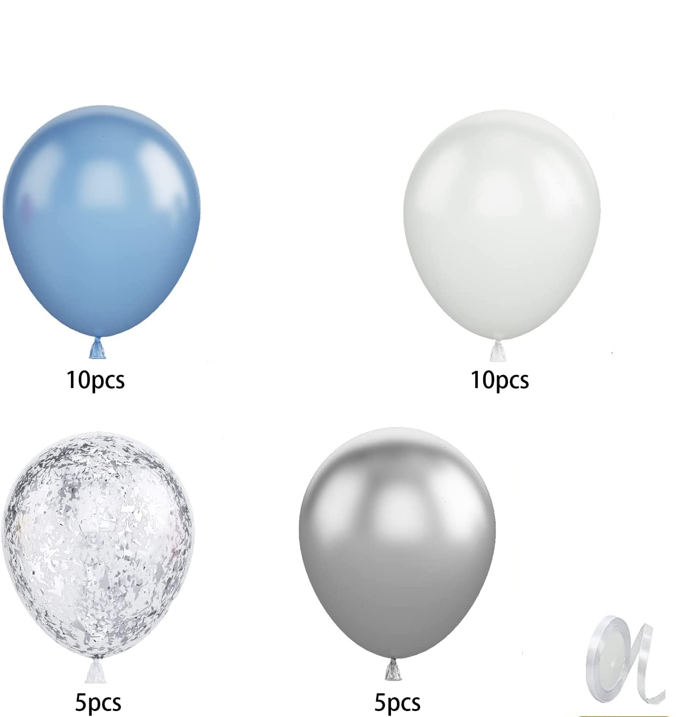 (30er Set) Party Deko Ballons Latex Luftballons mit Konfetti - Blau / Weiss / Silber