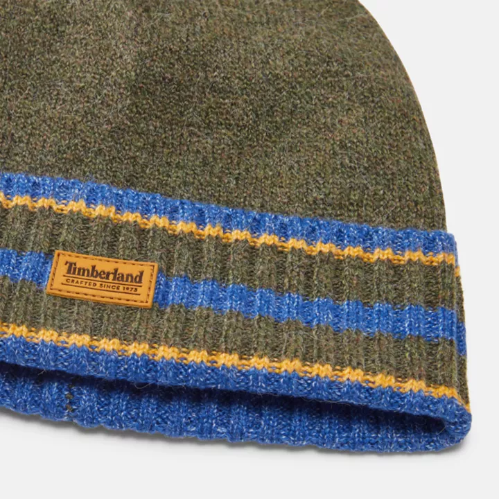 Gorro de pulso com punho listrado para homem na cor verde-escura