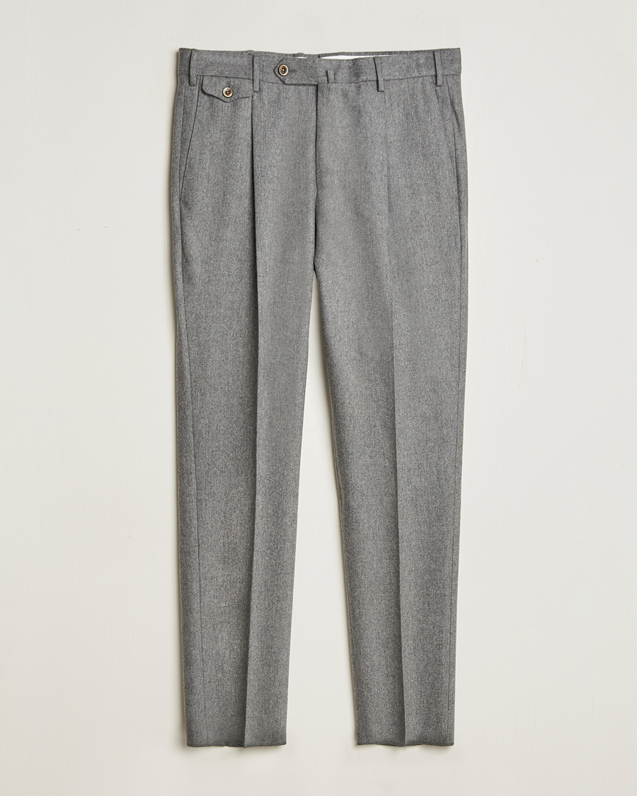 PT01 Slim Fit Pleated Wool/Cashmere Trousers Grey Melange