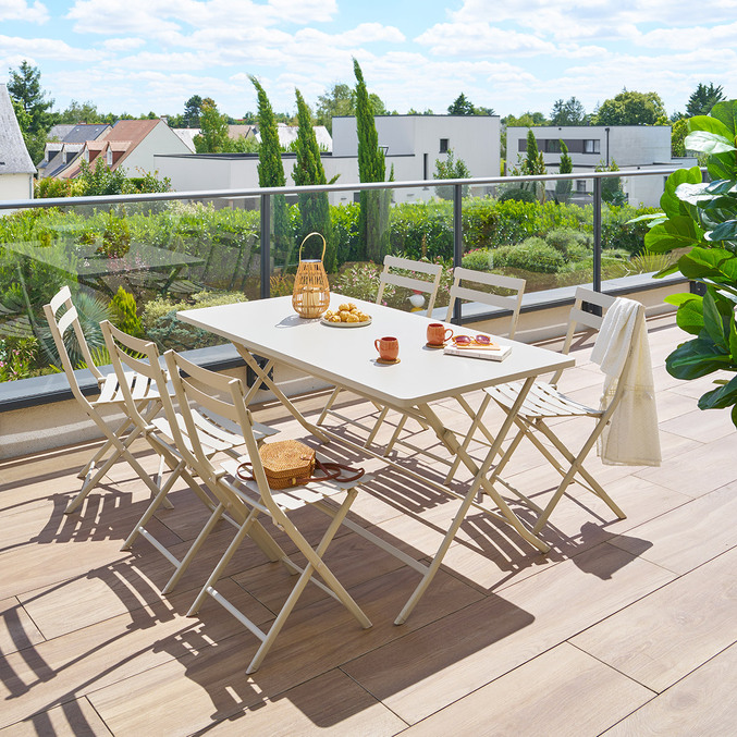 Ensemble table de jardin rectangle + 6 chaises empilables GREENSBORO Argile