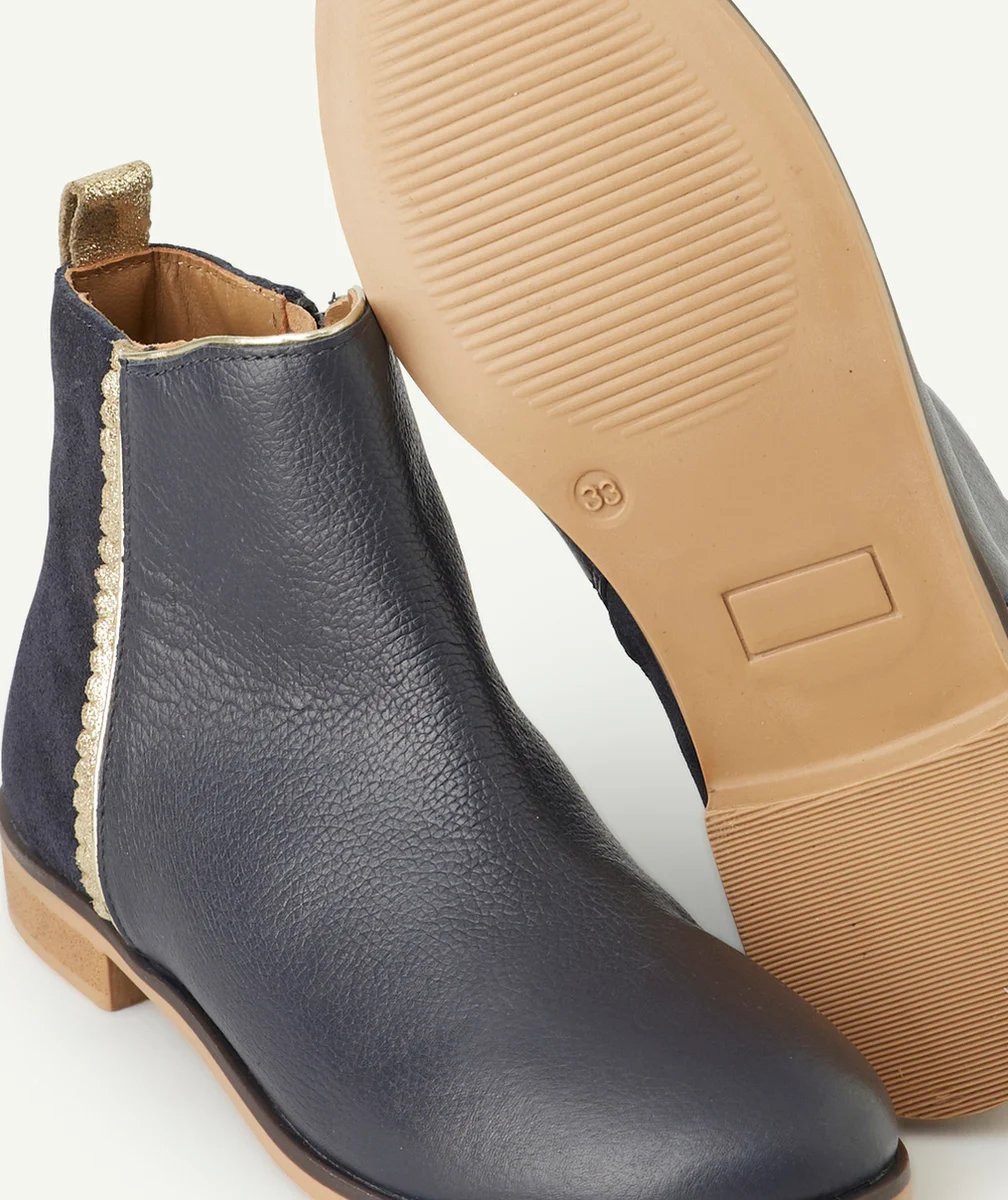 BOTTINES FILLE EN CUIR BLEU MARINE AVEC DÉTAILS COULEUR DORÉS