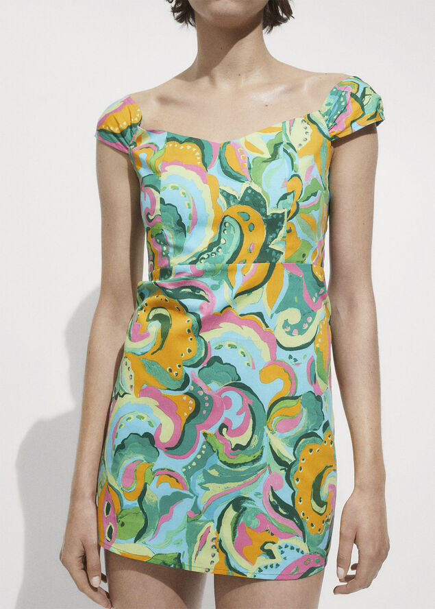 MANGO Printed short dress Green