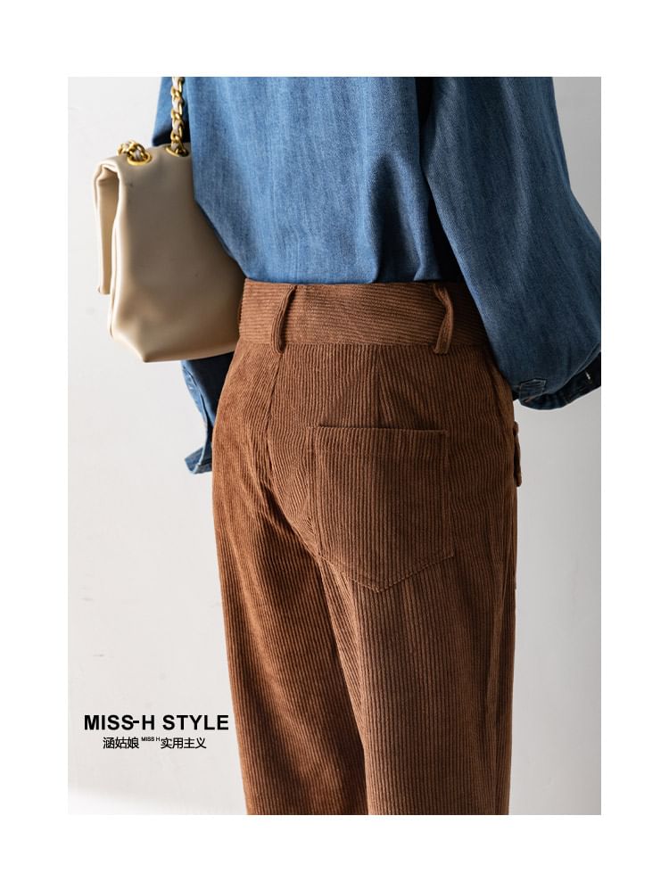 Cossita - Corduroy broek met hoge taille en uitlopende pijpen