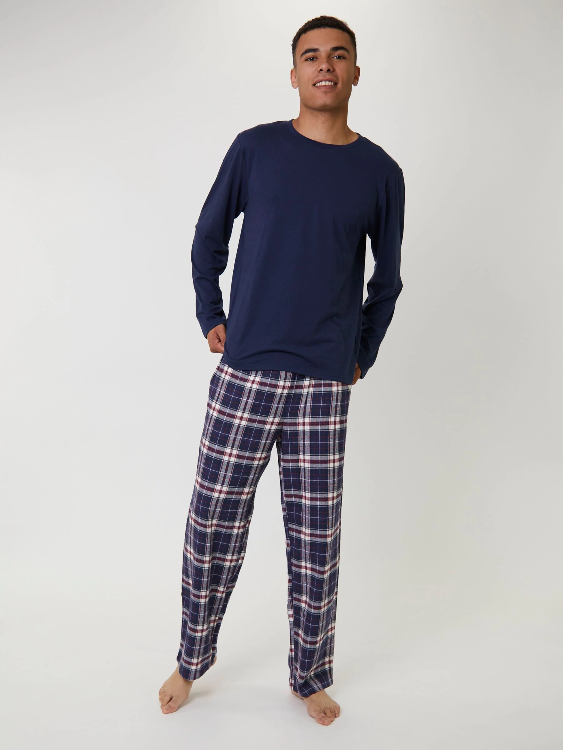 Marineblauw/rood - Loungeable Jersey Top And Brushed Check Trousers Pyjama Set