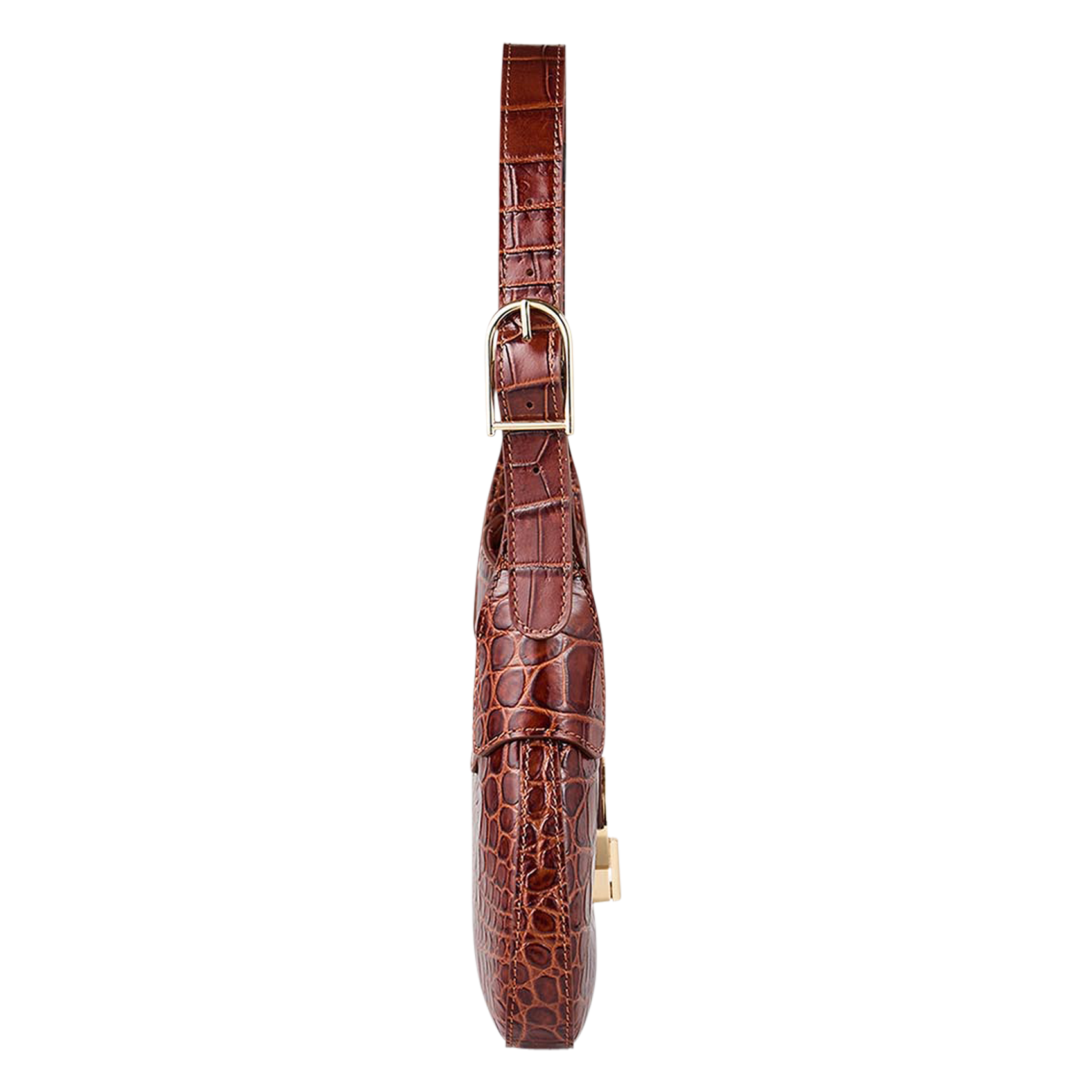 Sac épaule en cuir embossé croco | Marron