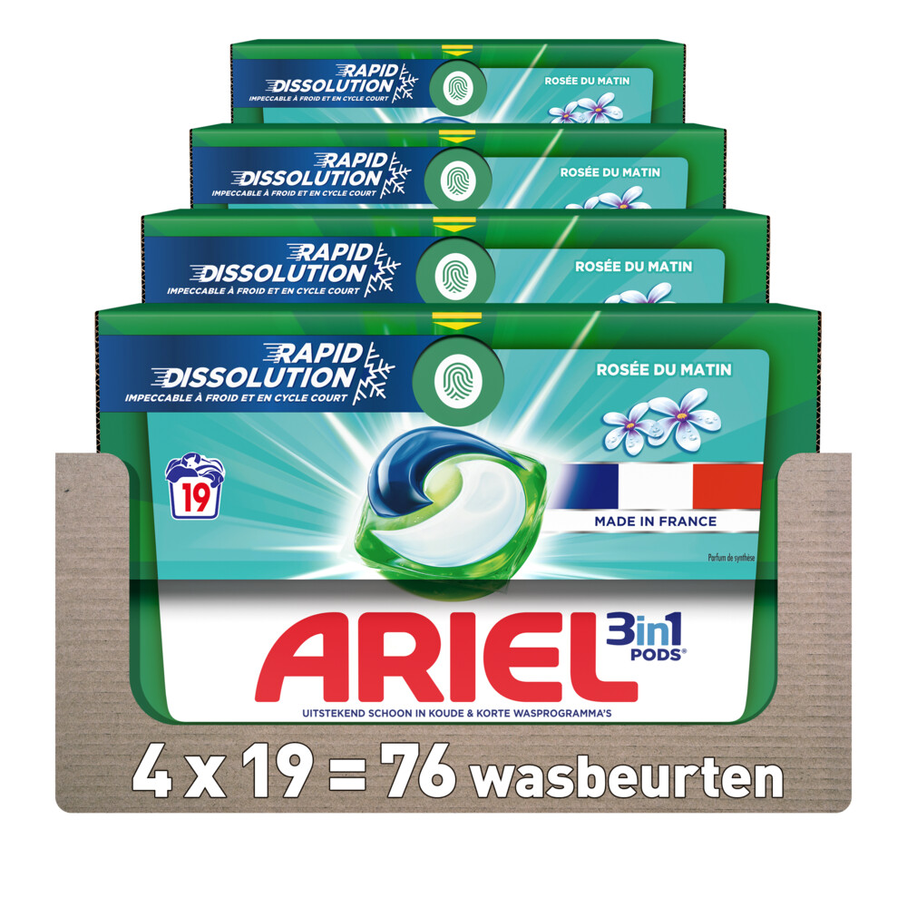 4x Ariel 3in1 Wasmiddel Pods Ochtend Dauw19 stuks