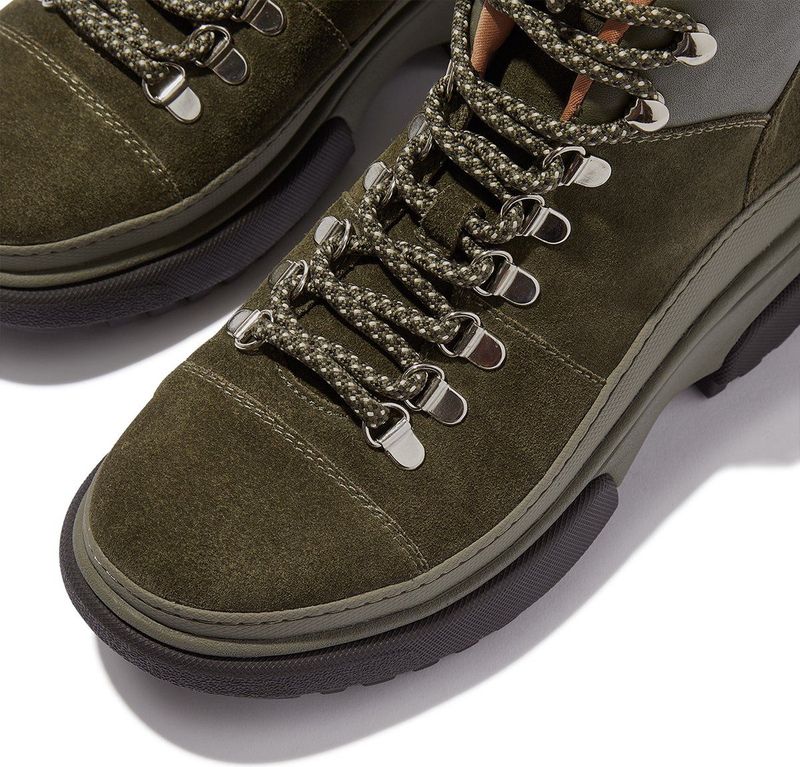 FitFlop - Wylder Lace Up Boot - Enkellaars - Deep Olive - Suède