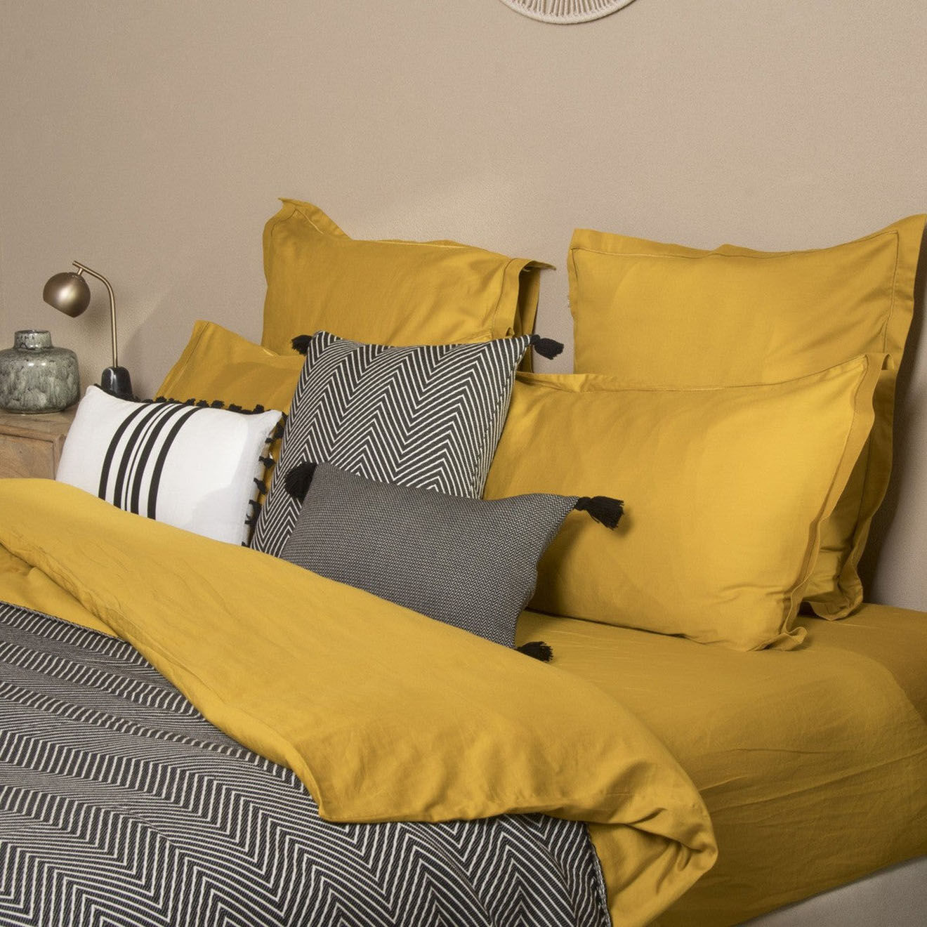 Febronie Housse de couette en Satin de Coton Julia jaune