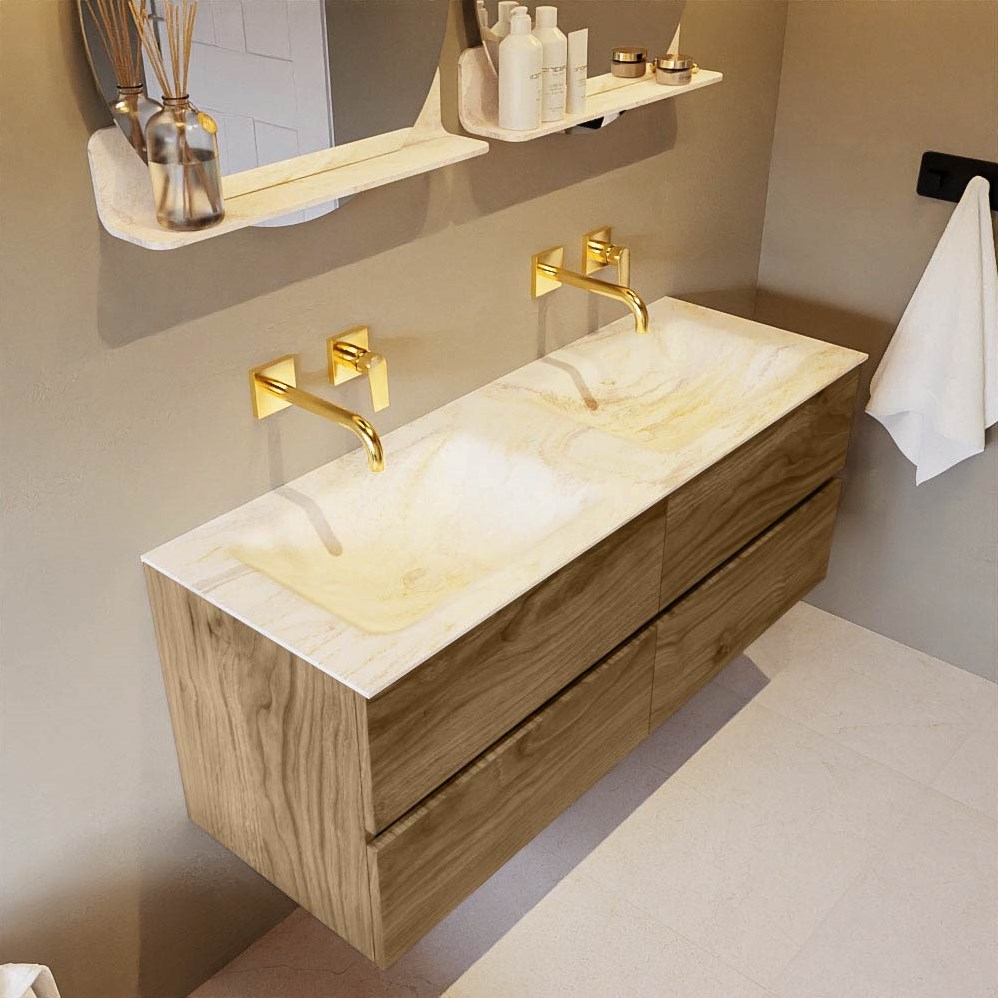 Mondiaz Vica DLux badmeubel 130cm chai 4 lades met wastafel ostra dubbel zonder kraangat