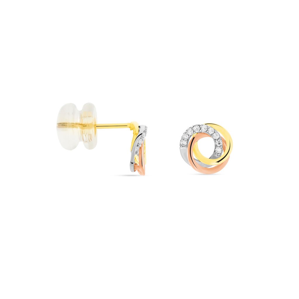 Boucles D'oreilles Puces Amaiur Or Tricolore Oxydes De Zirconium