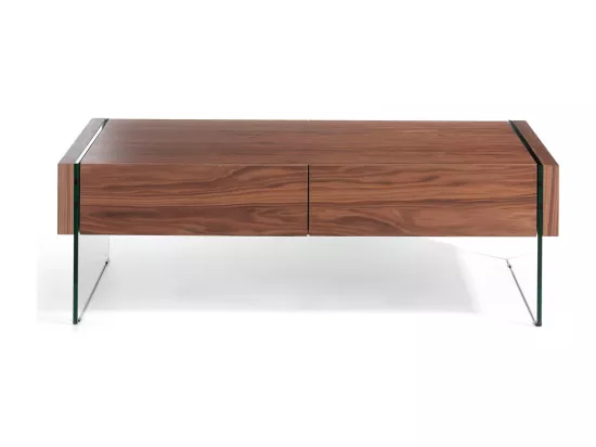 Table basse bois noyer et verre trempé Roka