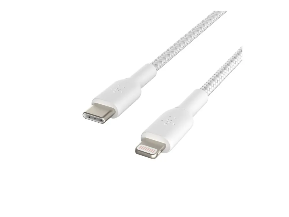 Belkin BoostCharge - Lightning-kabel - 24 pin USB-C han til Lightning han - 1 m - hvid - USB Power Delivery (18 W)