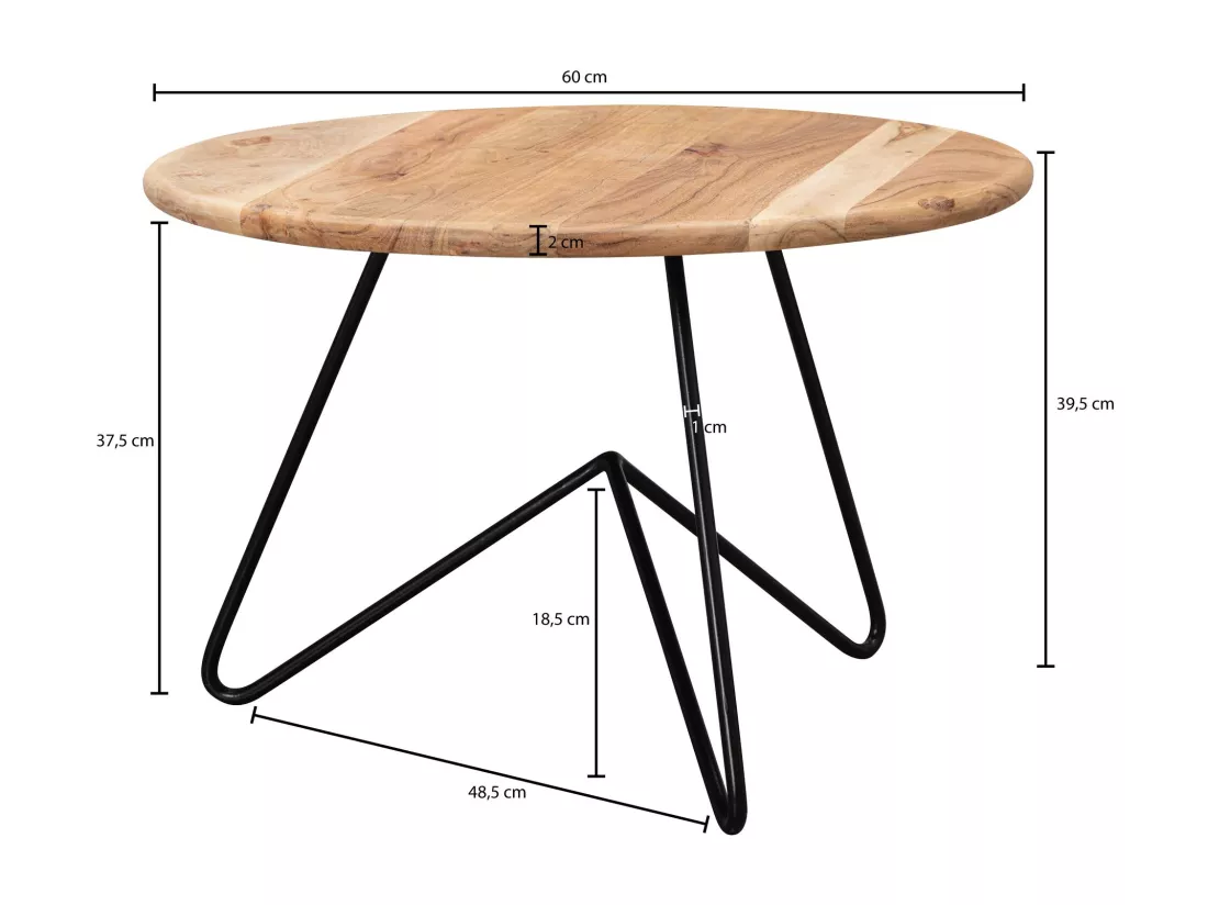 Table basse 60x39,5x60 cm en bois massif / métal acacia