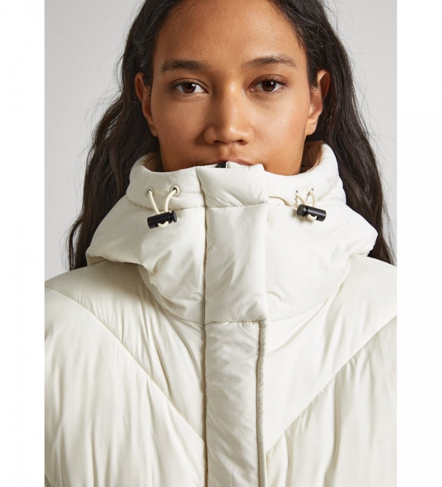 Jaqueta acolchoada de plumas Pepe Jeans Mia, cor off-white