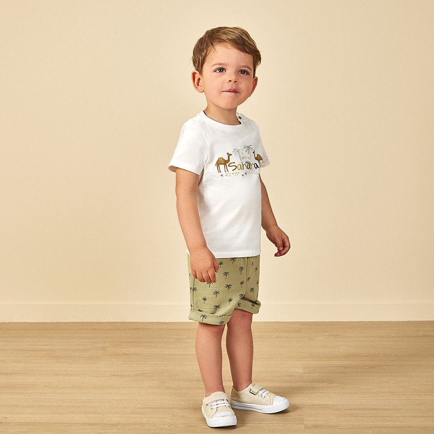 Ensemble 2 pièces motifs palmiers pour bébé garçon - Ecru