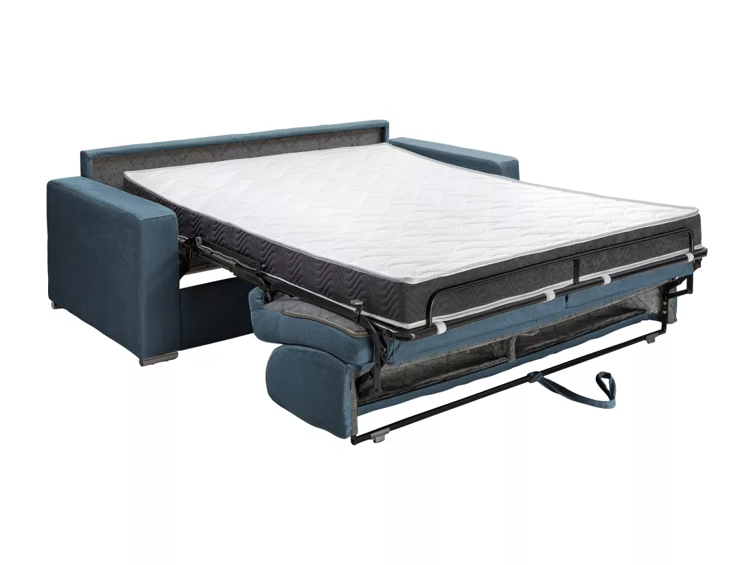 Canapé 4 places convertible express en velours bleu nuit - Couchage 160 cm - Matelas 16 cm avec mousse à mémoire de forme CALITO