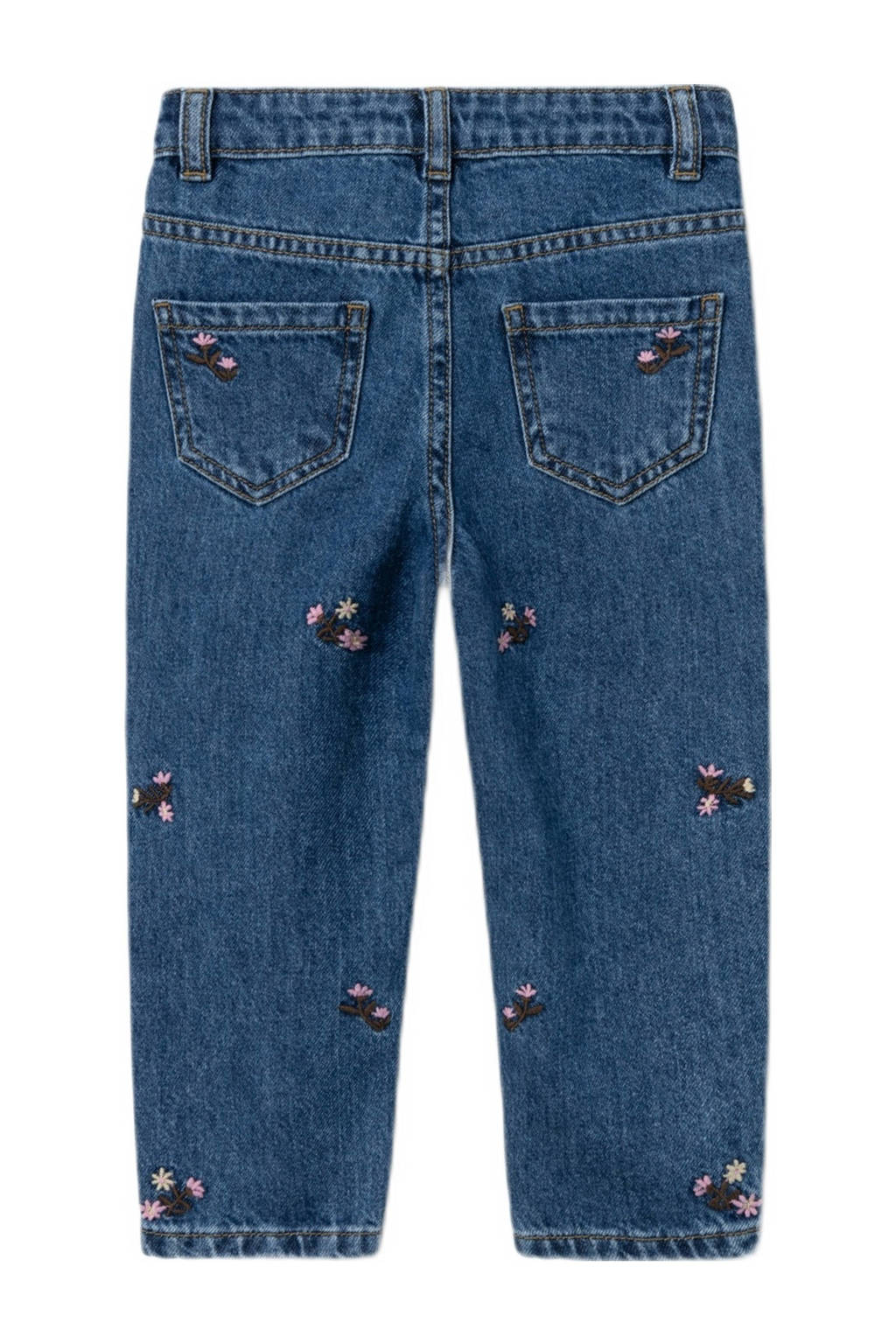 NAME IT gebloemde loose fit jeans NMFBELLA dark blue denim
