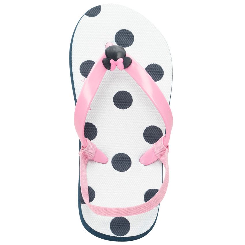 Tongs à bride rose badge Minnie Disney et pois - Rose