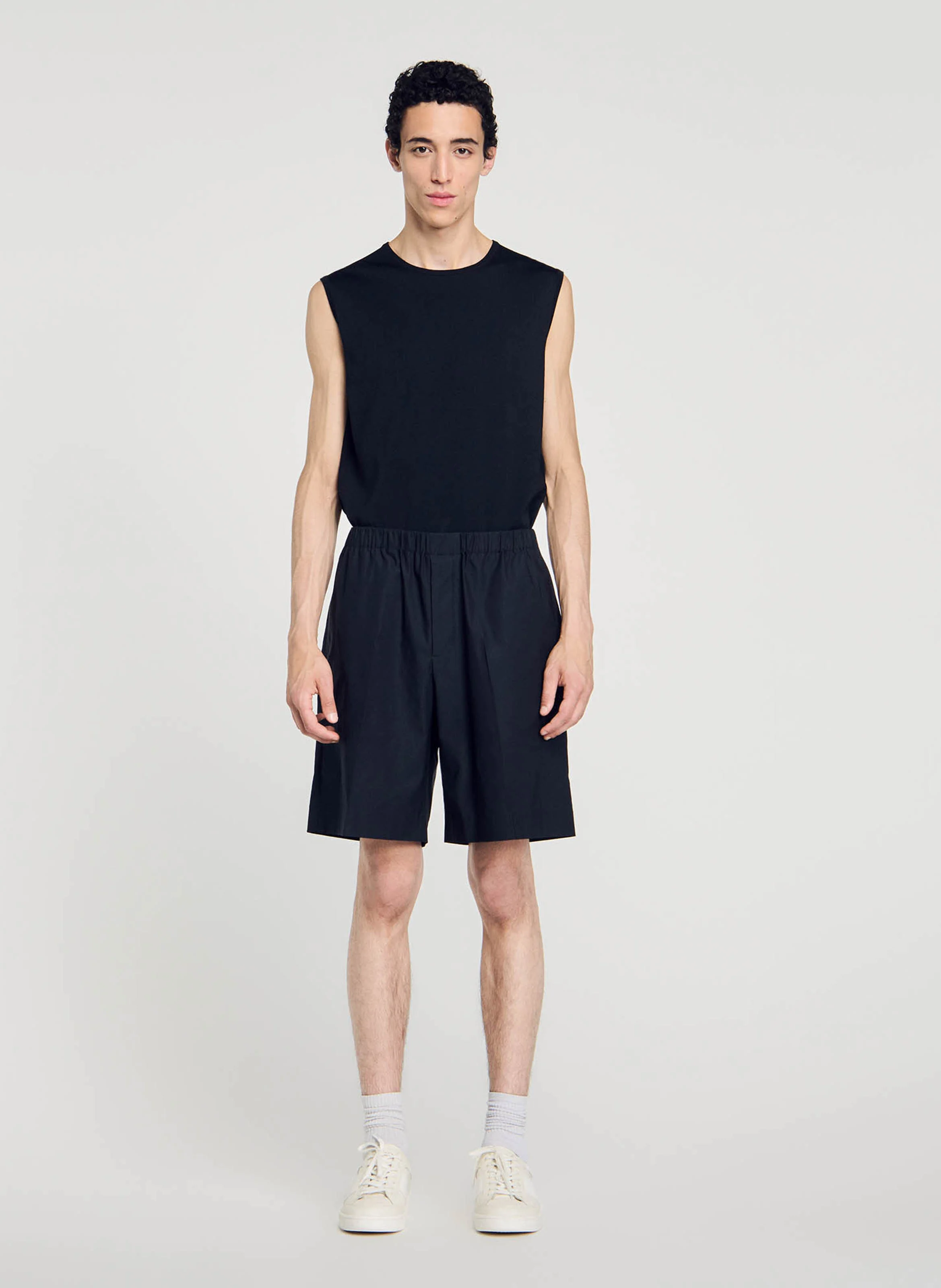 Short droit en coton mélangé | Noir