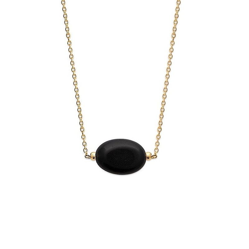 Collier agate pierre naturelle noire ovale Plaqué OR 750 3 microns