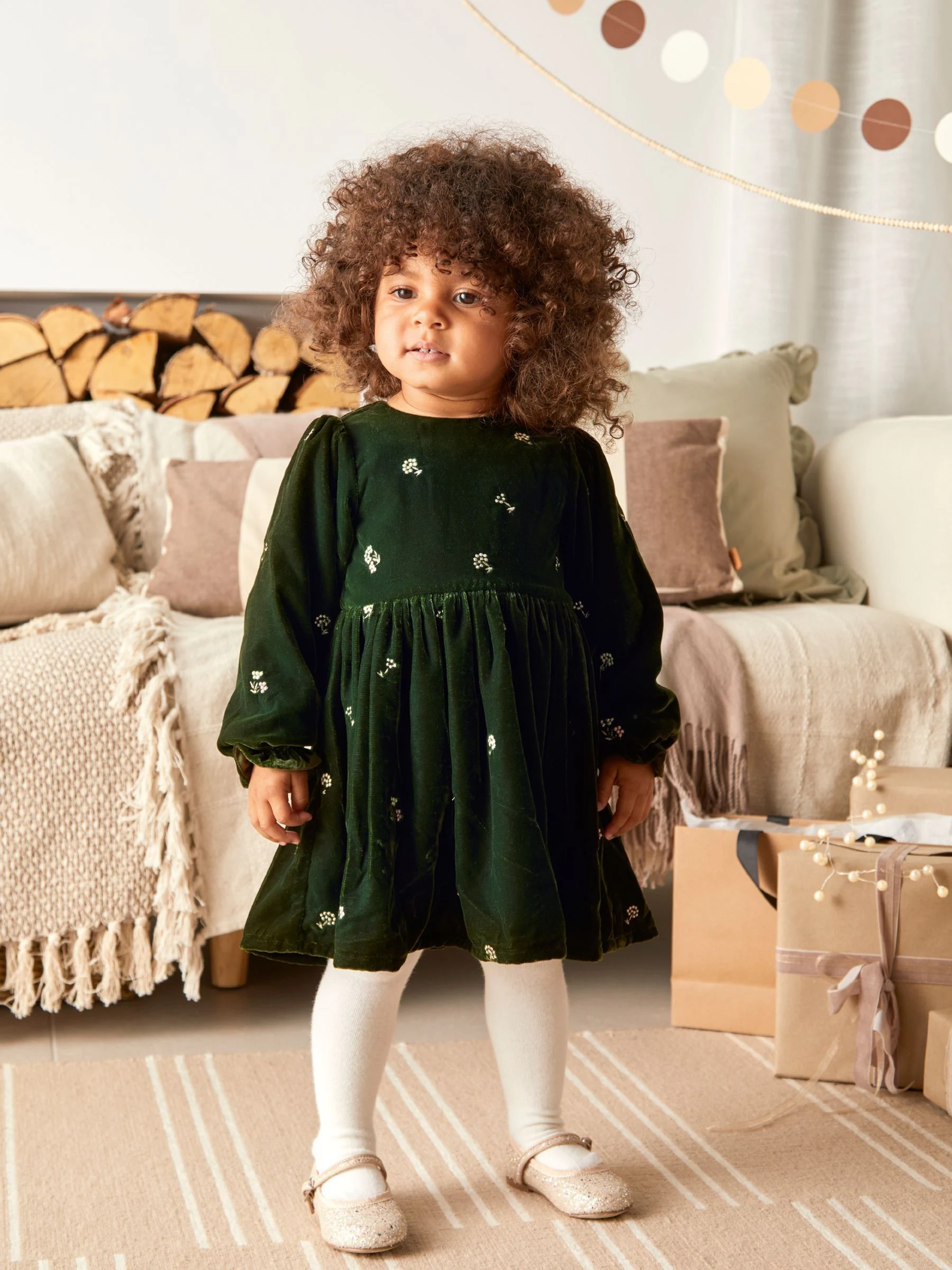 Mamas & Papas Embroidered Velvet Dress