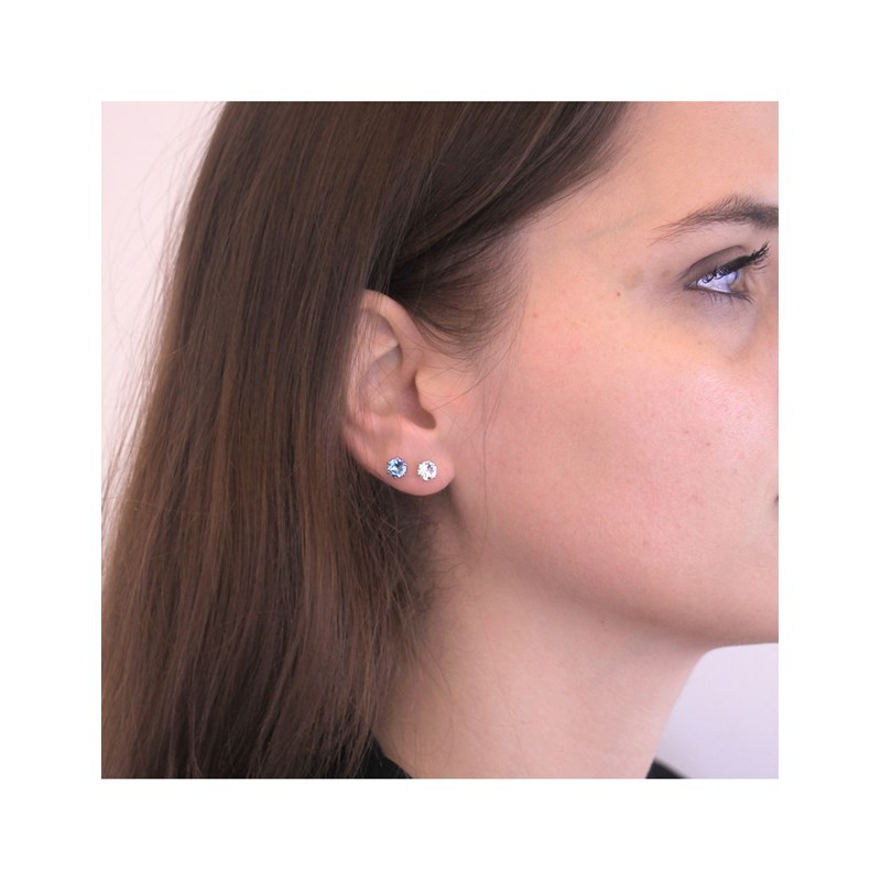 Boucles d'oreilles Birth Stone Mars - Argenté et Bleu clair