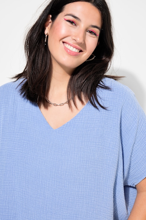 Blusenshirt, oversized, Musselin, V-Ausschnitt