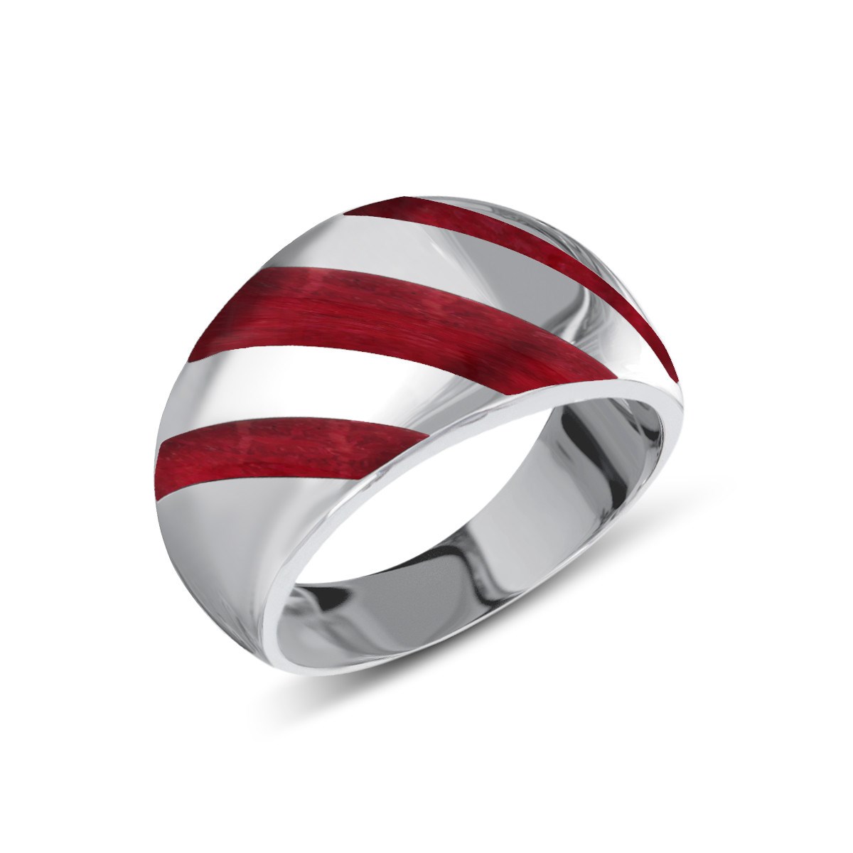 Bague striée Corail rouge sur Argent 925