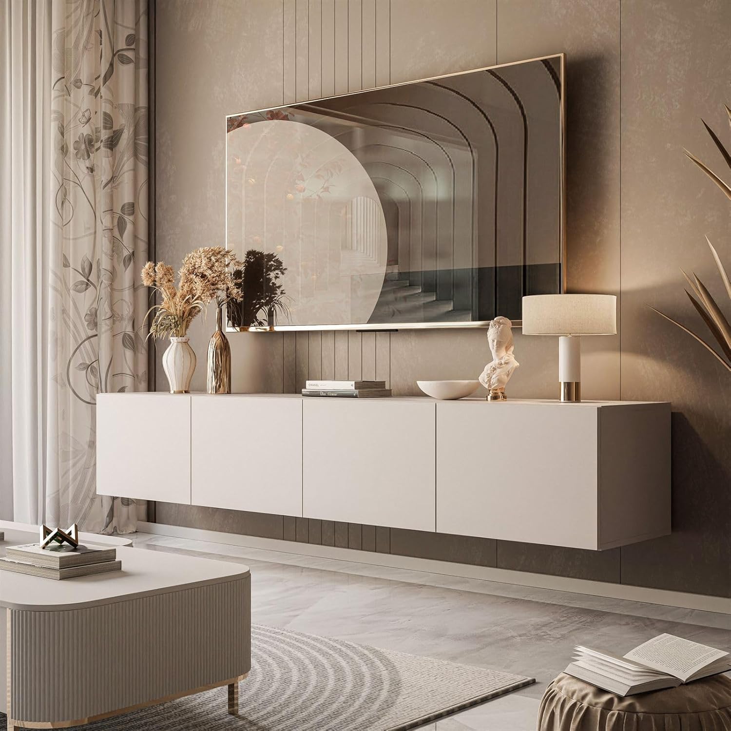 Lookway COLGANTE 200 cm TV-Schrank in Kaschmir Matt – Hängende TV-Konsole mit optionaler LED-Beleuchtung (ohne LED-Beleuchtung)