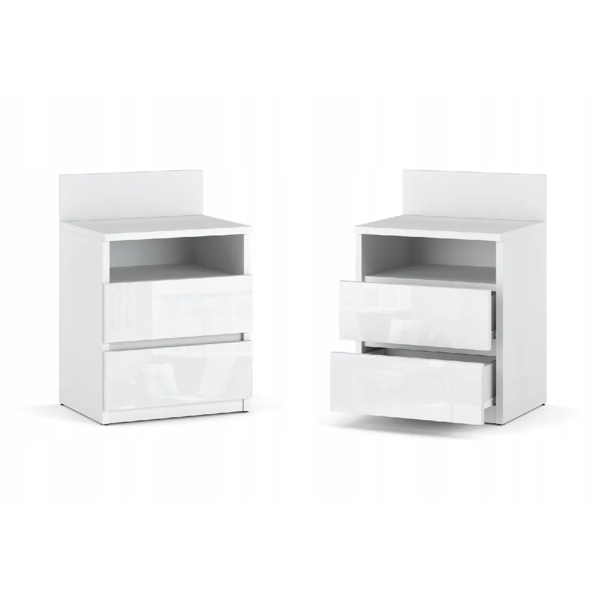 Table de chevet - Blanc Brillant - 2 tiroirs