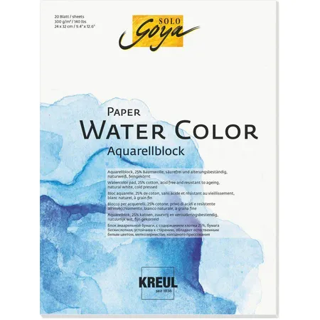 Solo Goya Paper Water Color, Aquarellblock, 20 Blatt, ca. 18 x 24 cm